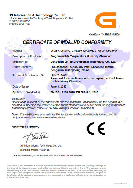 Porcelana Dongguan Liyi Environmental Technology Co., Ltd. certificaciones